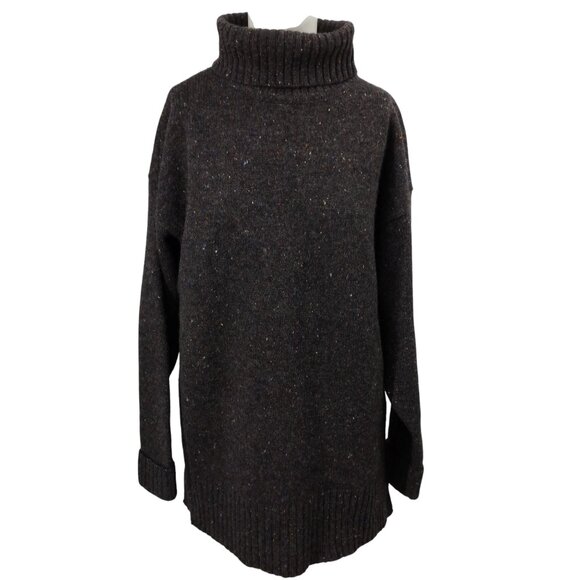 Vintage Express 100% Wool Gray Tweed Tunic Turtleneck Sweater Size M 90s Y2K - Picture 1 of 12